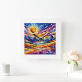 Glas in lood Mountain Clock Vierkante Klok (Huis)