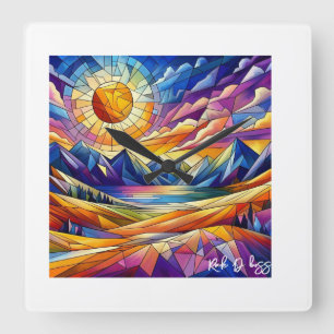 Glas in lood Mountain Clock Vierkante Klok