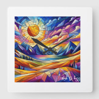 Glas in lood Mountain Clock Vierkante Klok