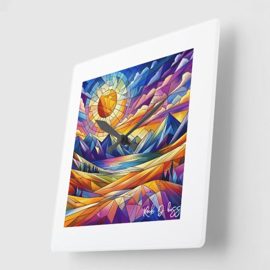 Glas in lood Mountain Clock Vierkante Klok (Hoek)