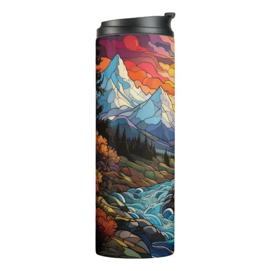 Glas in lood Mountain Uitzicht Tumbler Thermosbeker (Gedraaid links)
