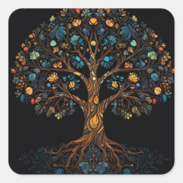 Glas-in-lood Mozaïek Boom Vierkante Sticker