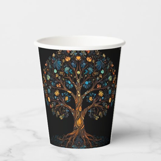 Glas in lood Mozaïek Kleurrijke Boom Papieren Bekers (Voorkant)