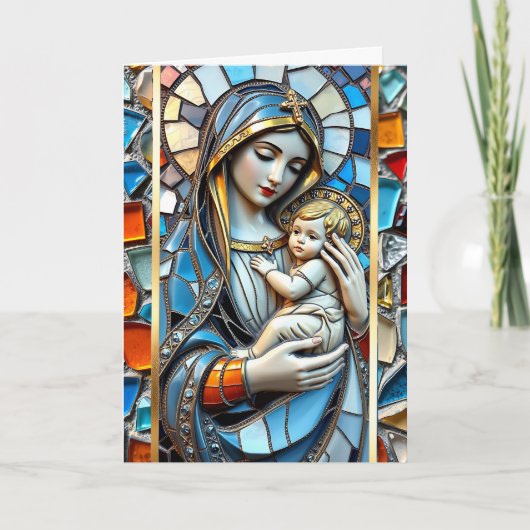 Glas in lood mozaïek | Maria en Jezus Kaart (Voorkant)