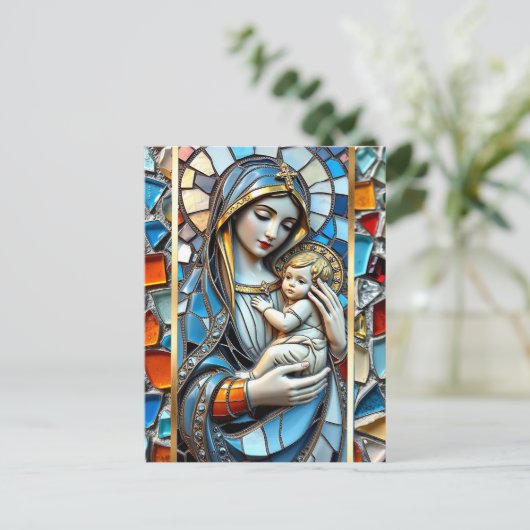 Glas in lood mozaïek | Maria en Jezus Kerstmis Briefkaart (Staand voorkant)