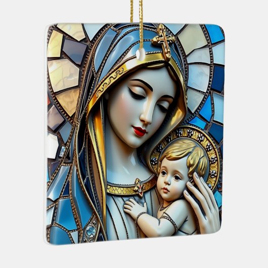 Glas in lood mozaïek | Maria en Jezus Kerstmis Keramisch Ornament (Rechts)