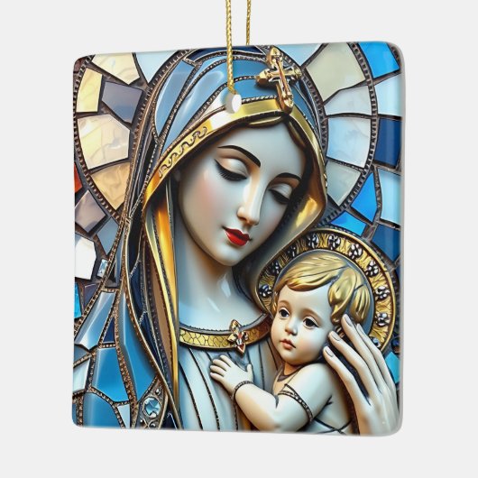 Glas in lood mozaïek | Maria en Jezus Kerstmis Keramisch Ornament (Links)