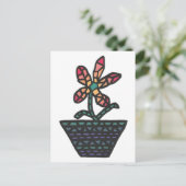 Glas in lood mozaïekbloem in pot, schilderij briefkaart (Staand voorkant)