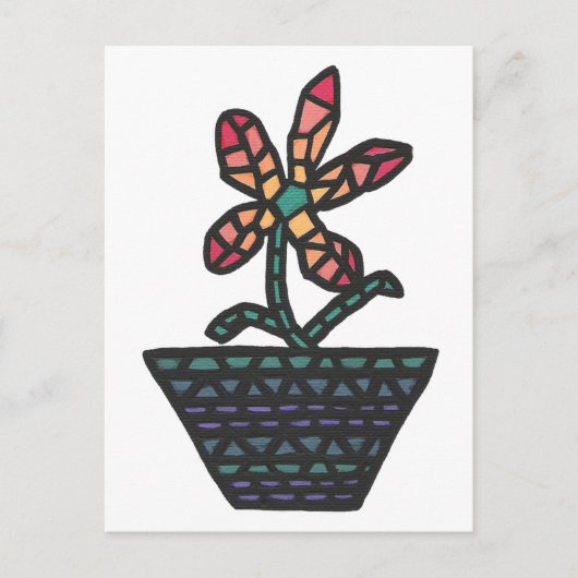 Glas in lood mozaïekbloem in pot, schilderij briefkaart (Voorkant)