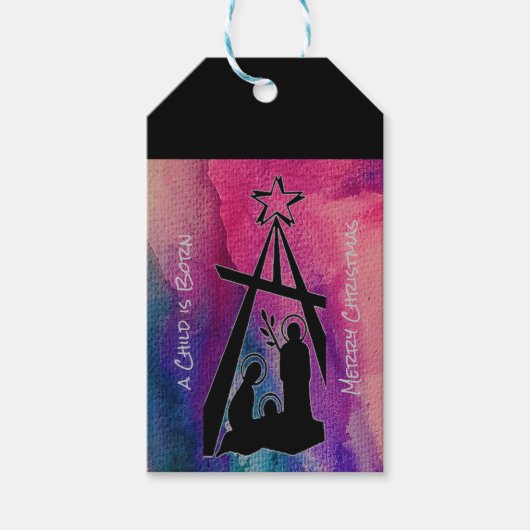 Glas in lood Nativiteit Gift Labels Cadeaulabel (Voorkant)