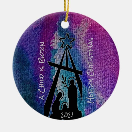 Glas in lood Nativiteit keramische versiering Keramisch Ornament (Voorkant)