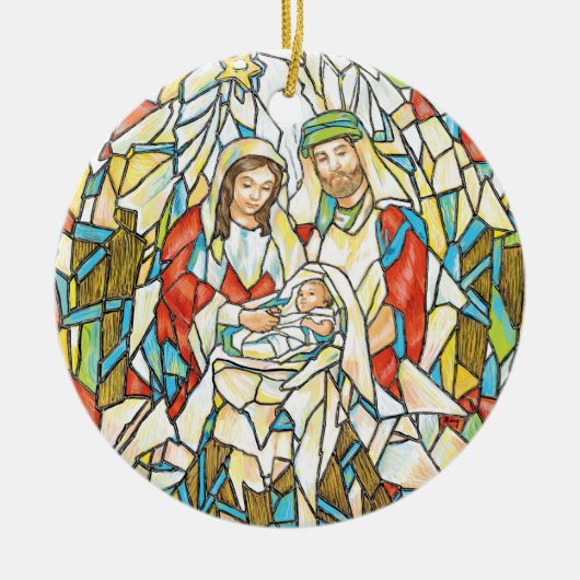 Glas in lood Nativiteit schilderen Keramisch Ornament (Voorkant)