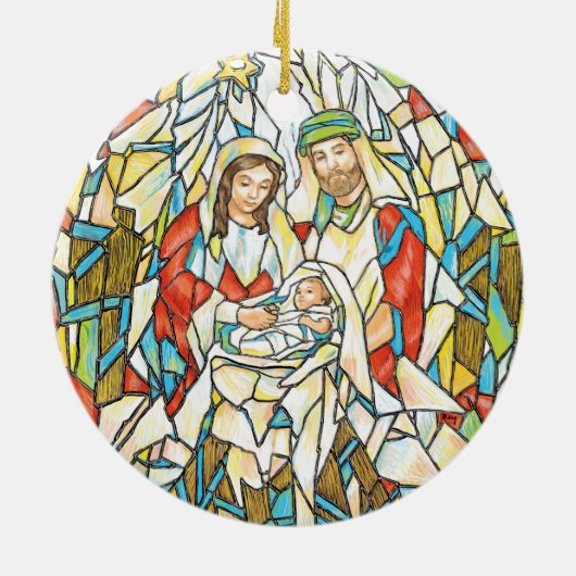 Glas in lood Nativiteit schilderen Keramisch Ornament (Achterkant)