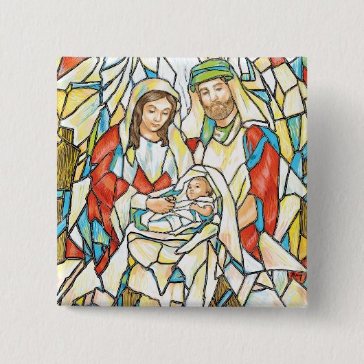Glas in lood Nativiteit schilderen Vierkante Button 5,1 Cm (Voorkant)
