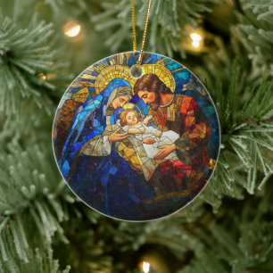 Glas in lood Nativiteitsscène Keramisch Ornament