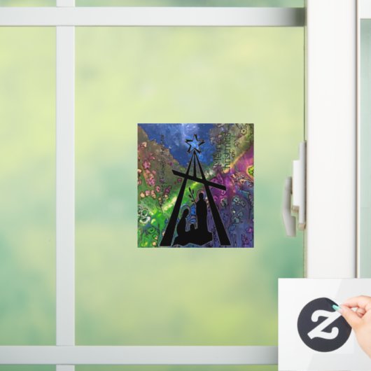 Glas in lood Nativiteitsscènevenster Raamsticker (Huis)