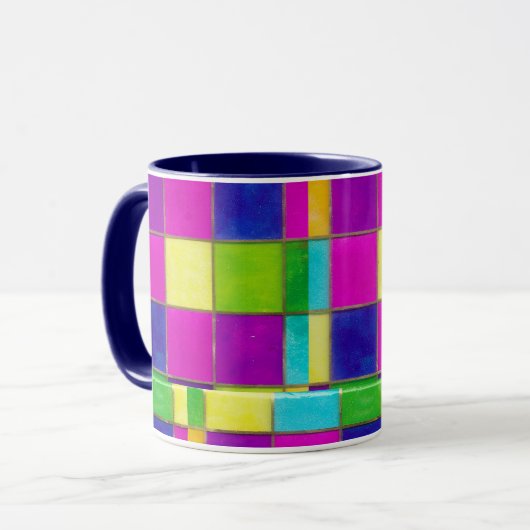 Glas in lood Neon Kleurrijke Koffie of Thee Mok (Voorkant links)