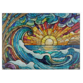 Glas in lood oceaan bij zonsondergang kunst snijplank (Voorkant)