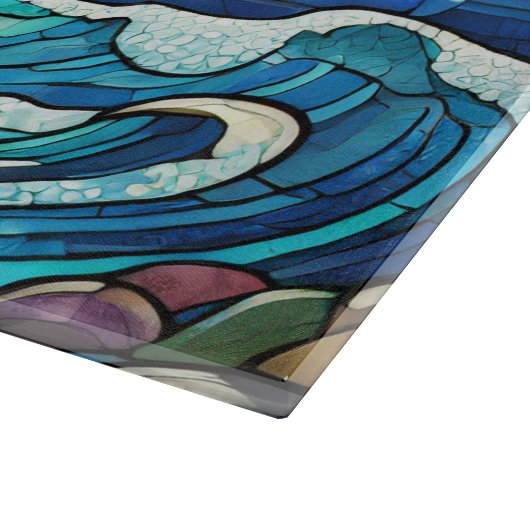 Glas in lood oceaan bij zonsondergang kunst snijplank (Hoek)