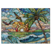 Glas in lood oceaan bij zonsondergang kunst snijplank (Voorkant)