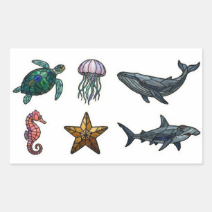 Glas-in-lood Oceaan Levensstickers Rechthoekige Sticker