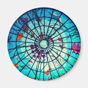 Glas in lood oceaan tropische vis planten blauw magneet