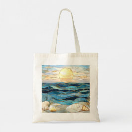 Glas-in-lood Oceaan Zonsondergang Strand Tote Bag