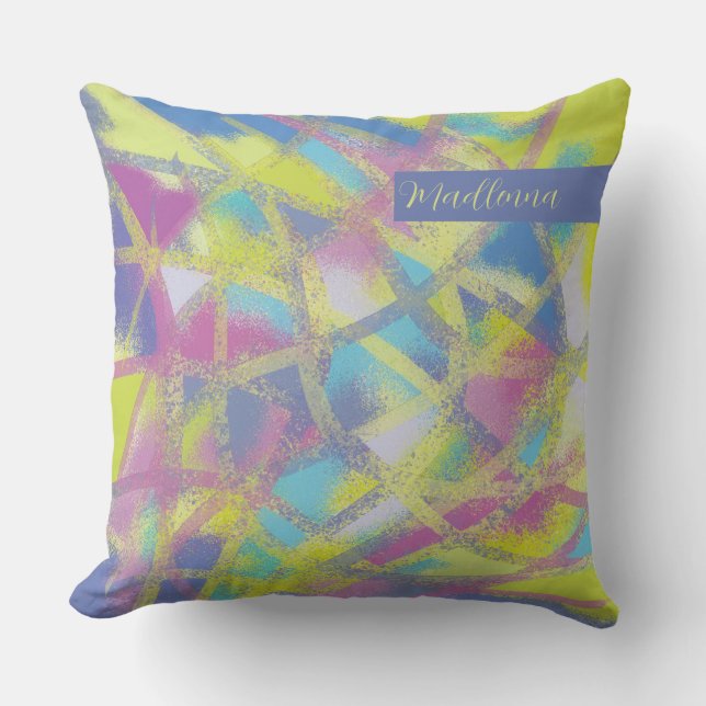 Glas-in-lood-ontwerp, paars geel blauw Monogram Kussen (Voorkant)