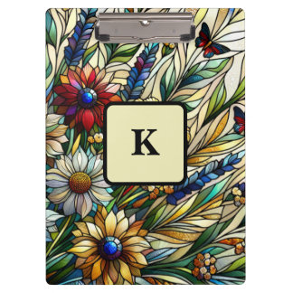 Glas in lood Ontwerp Wildflowers en Butterflies Klembord