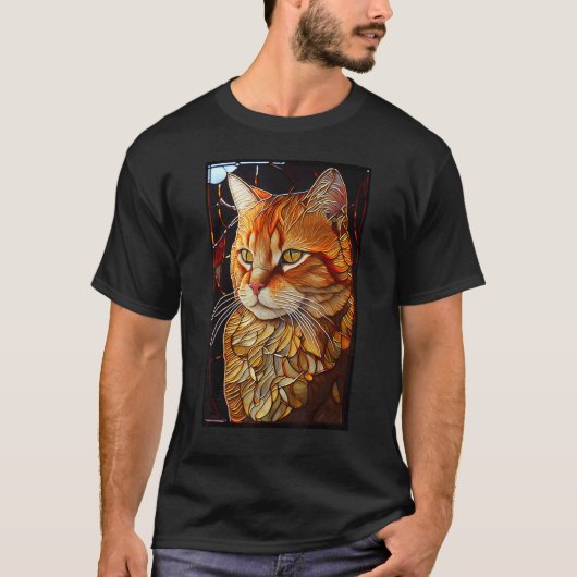 Glas-in-lood Oranje Kat T-shirt (Voorkant)