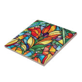  Glas in lood Oranje Paarse bloem Tegeltje (Zijkant)