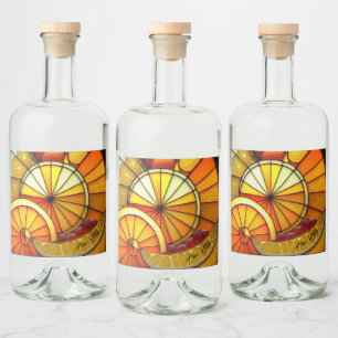 Glas in lood Oranje wiggen Likeurfles Etiket