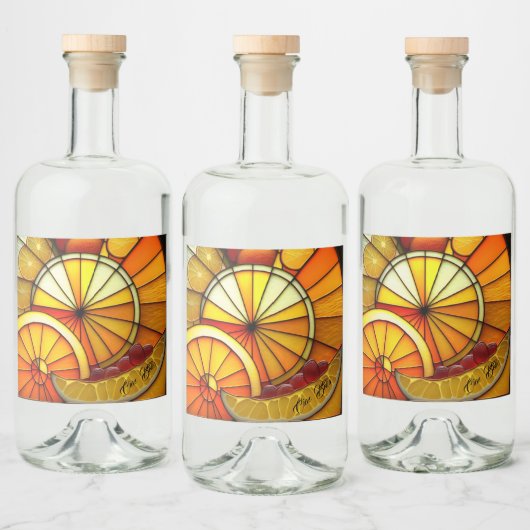 Glas in lood Oranje wiggen Likeurfles Etiket (Flessen)