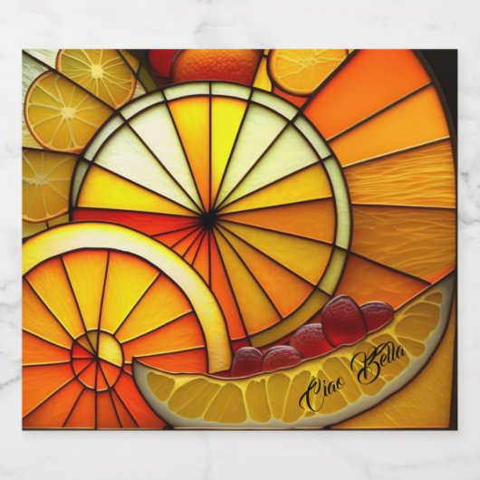 Glas in lood Oranje wiggen Likeurfles Etiket (Enkel label)