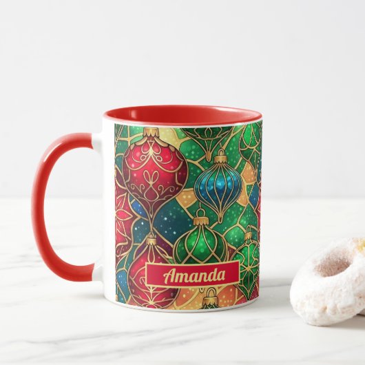Glas-in-lood ornamenten Kerstmis Mok (Met donut)