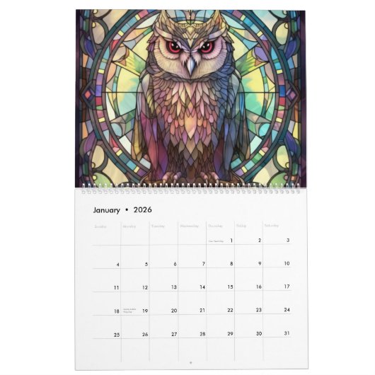 Glas in lood Owl Kalender (Jan 2026)