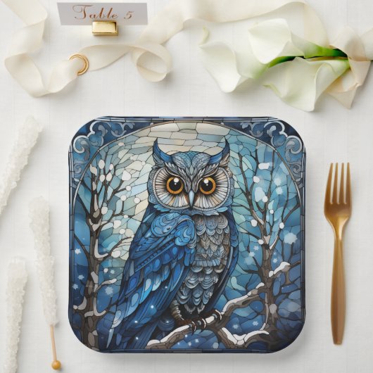 Glas in lood Owl Papieren Bordje (Huwelijk)