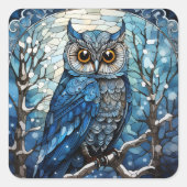 Glas in lood Owl Vierkante Sticker (Voorkant)