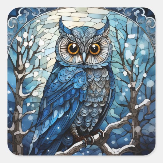 Glas in lood Owl Vierkante Sticker (Voorkant)