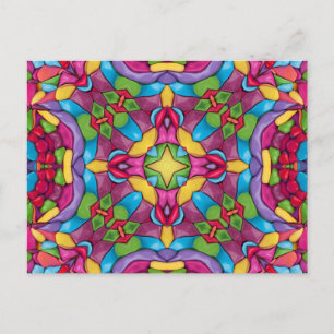 Glas in lood  Paars Kaleidoscoop Briefkaart