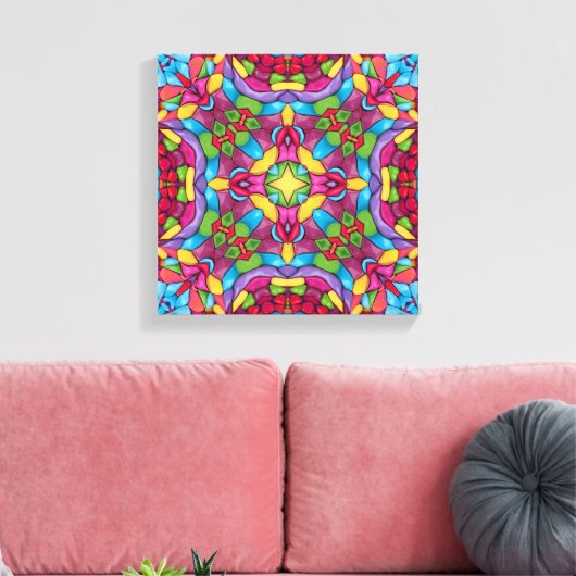 Glas in lood Paars Kaleidoscoop Canvas Afdruk (Insitu (Woonkamer))