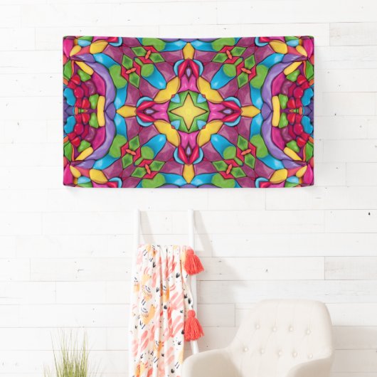 Glas in lood  Paars Kaleidoscoop Spandoek (Insitu)