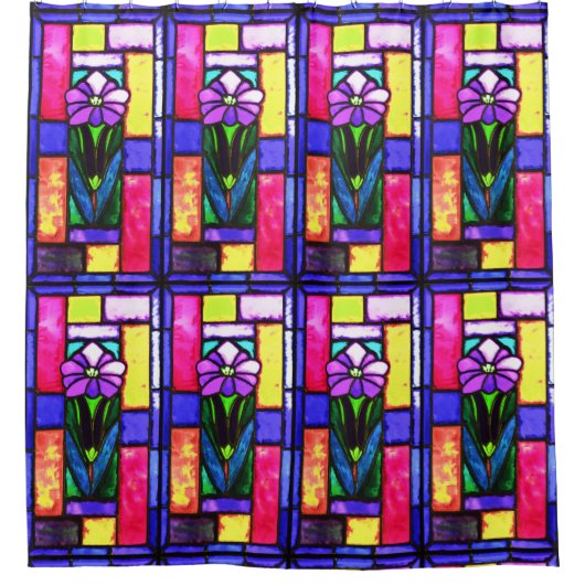 Glas in lood Paarse bloem Douchegordijn (Voorkant)
