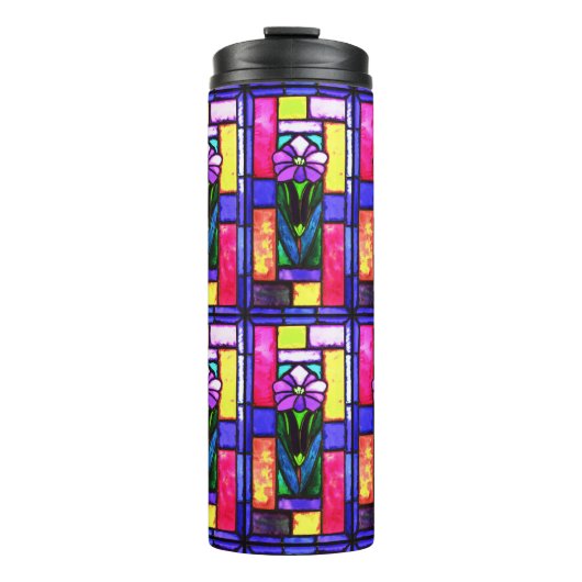 Glas in lood Paarse bloem Thermosbeker (Voorkant)