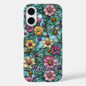 Glas-in-lood paarse bloempatroon ontwerp Case-Mate iPhone case (Achterkant)