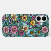 Glas-in-lood paarse bloempatroon ontwerp Case-Mate iPhone case (Achterkant (horizontaal))