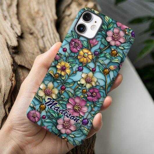 Glas-in-lood paarse bloempatroon ontwerp Case-Mate iPhone case