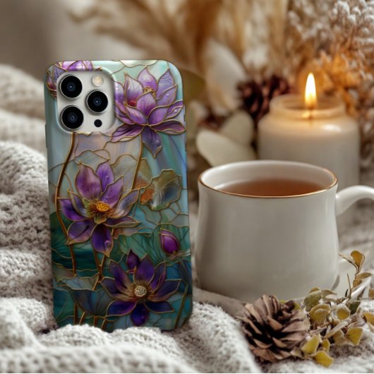 Glas in lood Paarse Lotus Flower Design iPhone Hoesje