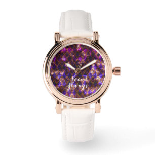 Glas in lood Paarse magenta Horloge