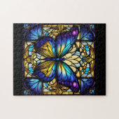 Glas in lood Paarse vlinder Legpuzzel (Horizontaal)